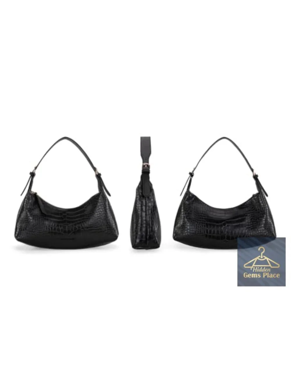 Faux Leather Crescent Hobo Bag with Adjustable Strap